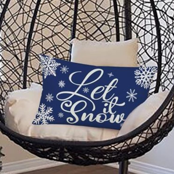 Christmas Pillow Cover Blue Accent Cottage Decor Snowflake Holiday Decorations - Picture 3 of 5